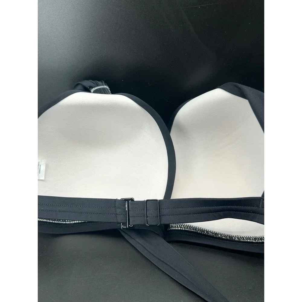 VENUS Black Halter Bikini Top 34G/36DDD Textured Silver Hardware